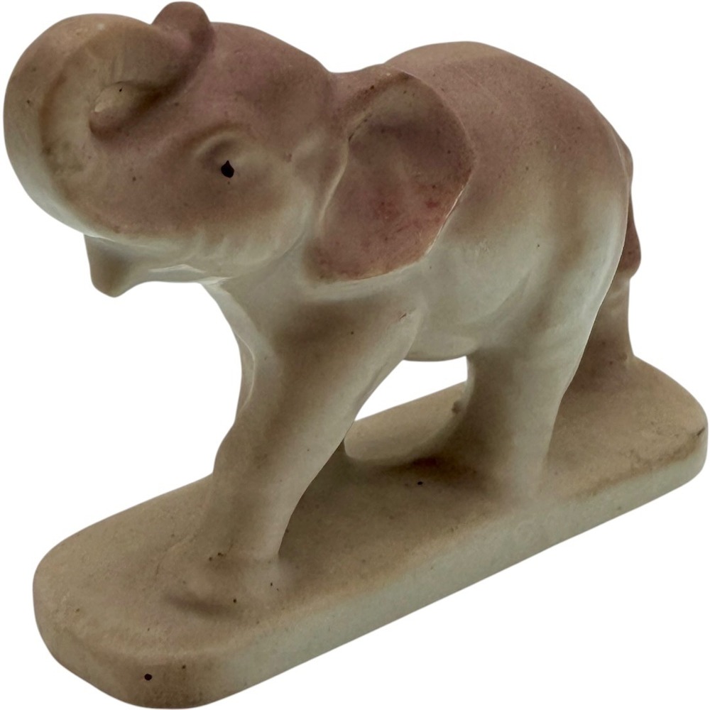 Vintage Ceramic Elephant Figurine Trunk Up Pink Brown Made in‎ Japan Vintage
